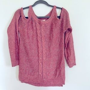 Dark pink open shoulder knit sweater size small